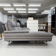 【超美品‼️】定価15万♪レイコージャパン 230cm幅3人掛けカウチソファ ビロード調撥水生地 ライトグレー♪の画像