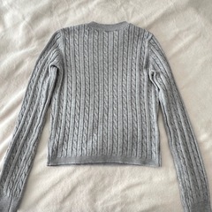 美品　グレー ケーブルニット セーター 長袖 クマ刺繍　くま　テディベアの画像