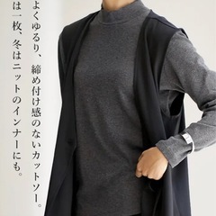 長袖 トップス ピーチスムースカットソー モックネック 起毛 M  チャコールグレーの画像