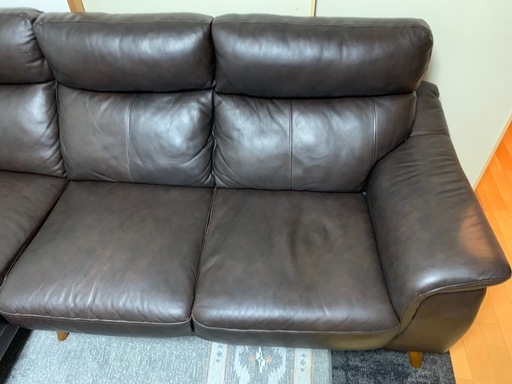 ダークブラウンレザーL字ソファ