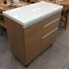 【キャスター付き】キッチンボード　パモウナ ダイニングボード レンジボード 食器棚 カップボード ソフトクローズ仕様 キャスター付き 幅90cm ：ホワイト/ナチュラルの画像