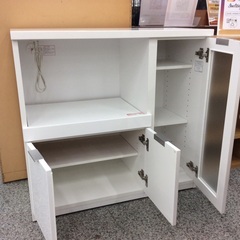 【コンパクトなキッチンボード】キッチンボード　ニトリ ダイニングボード レンジボード 食器棚 カップボード  幅88.5cm ：ホワイトの画像