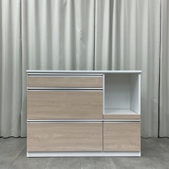 KK-11【新入荷　リサイクル品】TWO-ONE STYLE パスタ120 キッチンカウンター　白×ナチュラルの画像