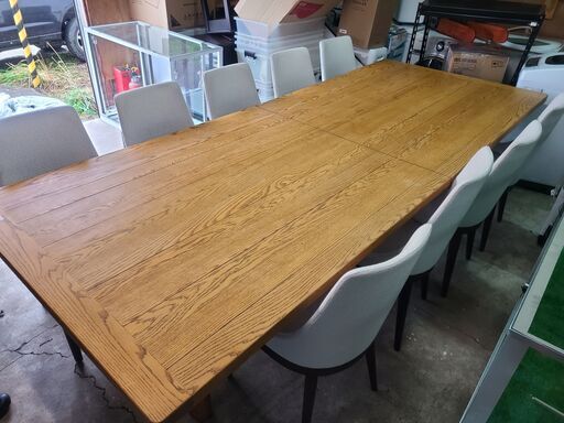 3Mx1.2Mx76cm タモ ダイニングテーブルと椅子9脚 3Mx1.2Mx76cm タモ ダイニングテーブルと椅子9脚 狭いスペースでも座り