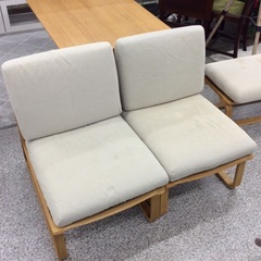 【リビングでもダイニング使える】 ダイニングセット　無印良品　MUJI　食卓テーブルセット　イス2脚　ベンチ1脚　布座面：ナチュラルの画像