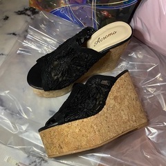 新品★レース ウェッジソール サンダルの画像