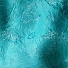 双桃 DOUBLE PEACH ライトブルー チャイナ服 サテン 半袖 サイズMの画像