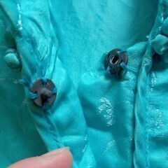 双桃 DOUBLE PEACH ライトブルー チャイナ服 サテン 半袖 サイズMの画像