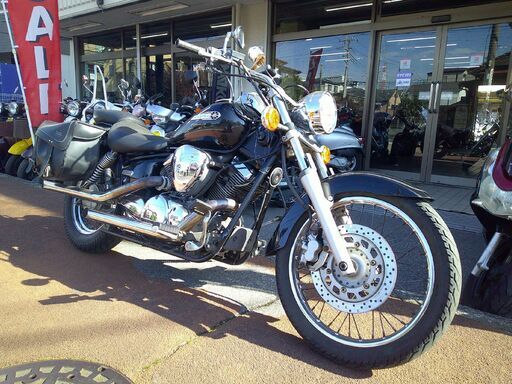 NO.5575　ドラッグスター２５０（ＶＧ０２Ｊ）　空冷Ｖツイン２５０ｃｃ　スラッシュカットマフラー　ロングシーシーバー　サイドバック　ブラック　☆彡