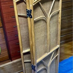 【差し上げます！】昭和レトロ　藤製3パネル間仕切り　パーテーションの画像