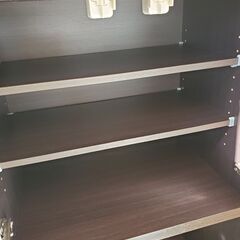 ニトリ コパン スリム レンジボード 横幅60㎝×奥行40cm×高さ180cm 2枚扉 (耐震ロック付き) スライドテーブル 引出し1個 コンセント3口 ブラウン キッチンボード 食器棚■近隣配送無料 買取帝国 朝霞店の画像