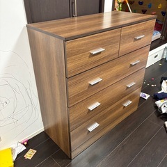 ★引取限定★ 4段チェスト 幅88cm/高さ91cm 大容量/美品 (木目調ダークブラウン)の画像