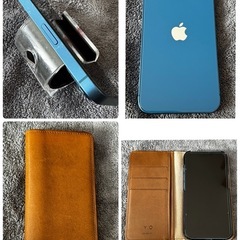 iPhone13ブルー256GB 本革栃木レザーカード収納手帳型ケース付き！判定○ SIMロック無し！の画像