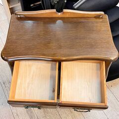 アンティーク キャビネット 引出し2杯 棚板可動式 木製 ブラウン 茶色 横幅65㎝x奥行35㎝x高さ86㎝ ★買取帝国 志木店の画像