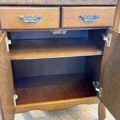 アンティーク キャビネット 引出し2杯 棚板可動式 木製 ブラウン 茶色 横幅65㎝x奥行35㎝x高さ86㎝ ★買取帝国 志木店の画像