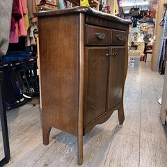アンティーク キャビネット 引出し2杯 棚板可動式 木製 ブラウン 茶色 横幅65㎝x奥行35㎝x高さ86㎝ ★買取帝国 志木店の画像