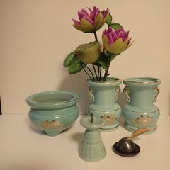 ご供養セット！仏具セット全１４点 15438円＜花立・おりん・香炉・線香皿・ろうそく立て・焼香炉・香炉・火消し＞の画像