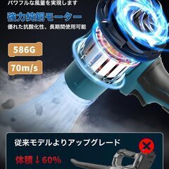 洗車 ブロワー 強力 ブロアー 充電式 ブロワ 残量表示 PSE認定 コードレス ブロア 3000mAh大容量バッテリ一2個搭載 2種類のノズル付き エアーブロアー 高速回転 無段階変速 小型 軽量 耐久性 庭掃除/落ち葉/洗車/キーボード/パソコン/エアコン/網戸/除雪/バーベキュー マキタ18Vバッテリー対応可能 日本語取扱説明書付き（ブルー）の画像