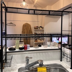 水切りラック　黒　大型の画像