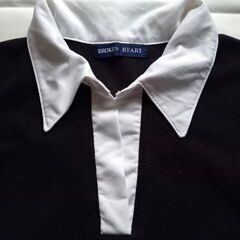 BROKEN HEART 黒×白 スキッパーシャツ サイズM 五分袖の画像