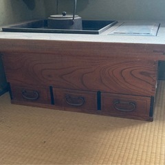 火鉢テーブル　鉄瓶　セット　アンティークの画像