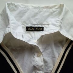 BLUE ROSE 黒×白 シャツ重ね着風ニットカットソー Vネック ラグランスリーブ サイズM 七分袖の画像