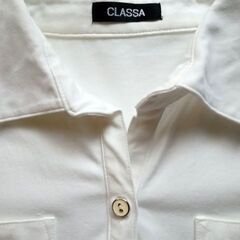 CLASSA 白 ポロシャツ スキッパー襟風 サイズM 半袖の画像