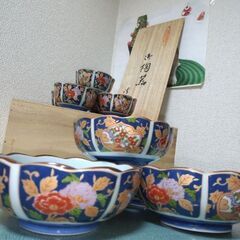 未使用！有田焼　清秀窯　古伊万里　金襴手親子鉢　中鉢５客　小鉢５客１０客　木箱付の画像