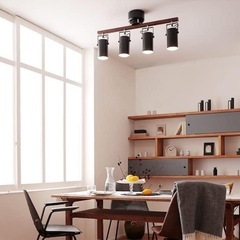 ブラックシーリングライト 4灯 木製バー付き の画像