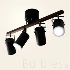 ブラックシーリングライト 4灯 木製バー付き の画像