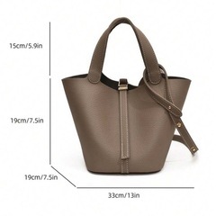 バケツ型トート（未使用）上品グレージュ／H風デザインの画像