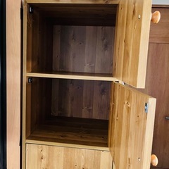 引取限定 木製 収納キャビネット ナチュラルウッド 5段キャビネットの画像