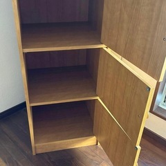 引取限定 木製 収納キャビネット ナチュラルウッド 5段キャビネットの画像
