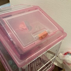   【即使用可】ハムスター3階建てケージ一式セット！餌・トイレ砂・回し車・外出ケージ付きの画像