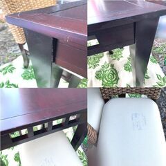 ◆ダイニングセット◆ ダイニングテーブル 2人用 ダークウッド ラタン アジアン家具の画像