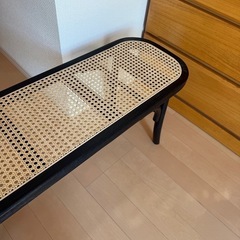 ダイニングベンチ 幅105cm 無垢 玄関 ベンチ ラタン チェア 木製 ラタンチェア 食卓椅子 ベンチ 2人 スツール 天然木 ラタン編み 木製ベンチ おしゃれ 籐製 ナチュラル チェア リビング 椅子 玄関 北欧 簡単組立 インテリアの画像