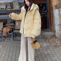 ふわもこショートジャケット 韓国風シンプル 冬アウターイエローの画像