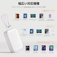 【業界初！45W・20000mAh・ケーブル内蔵 モバイルバッテリー｜同クラス最軽量 330g】 (USB-C+Lightning ケーブル一体型) 【PSE 認証】の画像