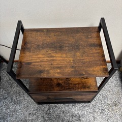 アイアン×木目 サイドテーブル／ラック 引き出し付きの画像