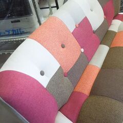 ソファ 2人掛け ファブリック パッチワーク柄 幅123cm 2シーター コンパクト 布地 札幌市 東区 新道東店の画像