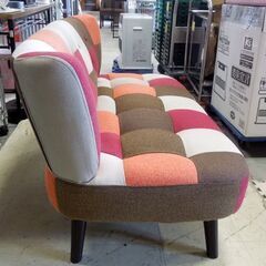 ソファ 2人掛け ファブリック パッチワーク柄 幅123cm 2シーター コンパクト 布地 札幌市 東区 新道東店の画像