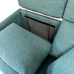 【美品】 2人掛けファブリックソファ クッション4個付 ターコイズ系の画像