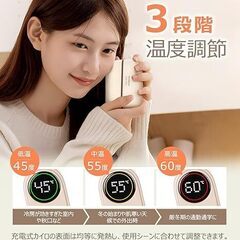 【2025冬限定モデル&2つ分かれる分離式】充電式カイロ 3秒急速発熱 3段階温度調節 電気カイロ 10000mAh大容量 5V/2A急速充電 (ベージュ)の画像