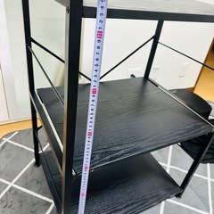 【家電ラック】黒スチール×木目 3段シェルフ｜
奥行45cm｜可動棚｜幅60×高さ80｜美品の画像