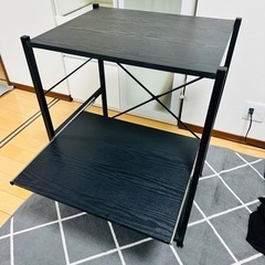 【家電ラック】黒スチール×木目 3段シェルフ｜
奥行45cm｜可動棚｜幅60×高さ80｜美品の画像