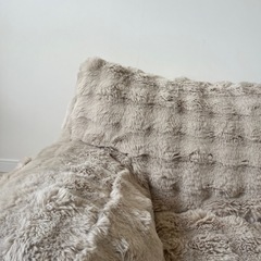 ベージュ　　ビーズクッションソファーの画像