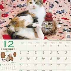 【新品】正規品2026 猫とフクロウの壁掛けカレンダーの画像