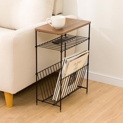 ニトリ サイドテーブル「シェルフィ2」ミドルブラウン マガジンラック付きの画像