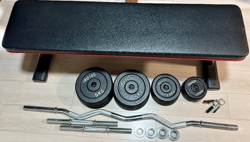 【引き取り限定】トレーニングベンチ＋ダンベル（計60kg）＋EZバー（6kg）