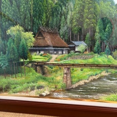 油絵　田舎の風景画　作者不明の画像